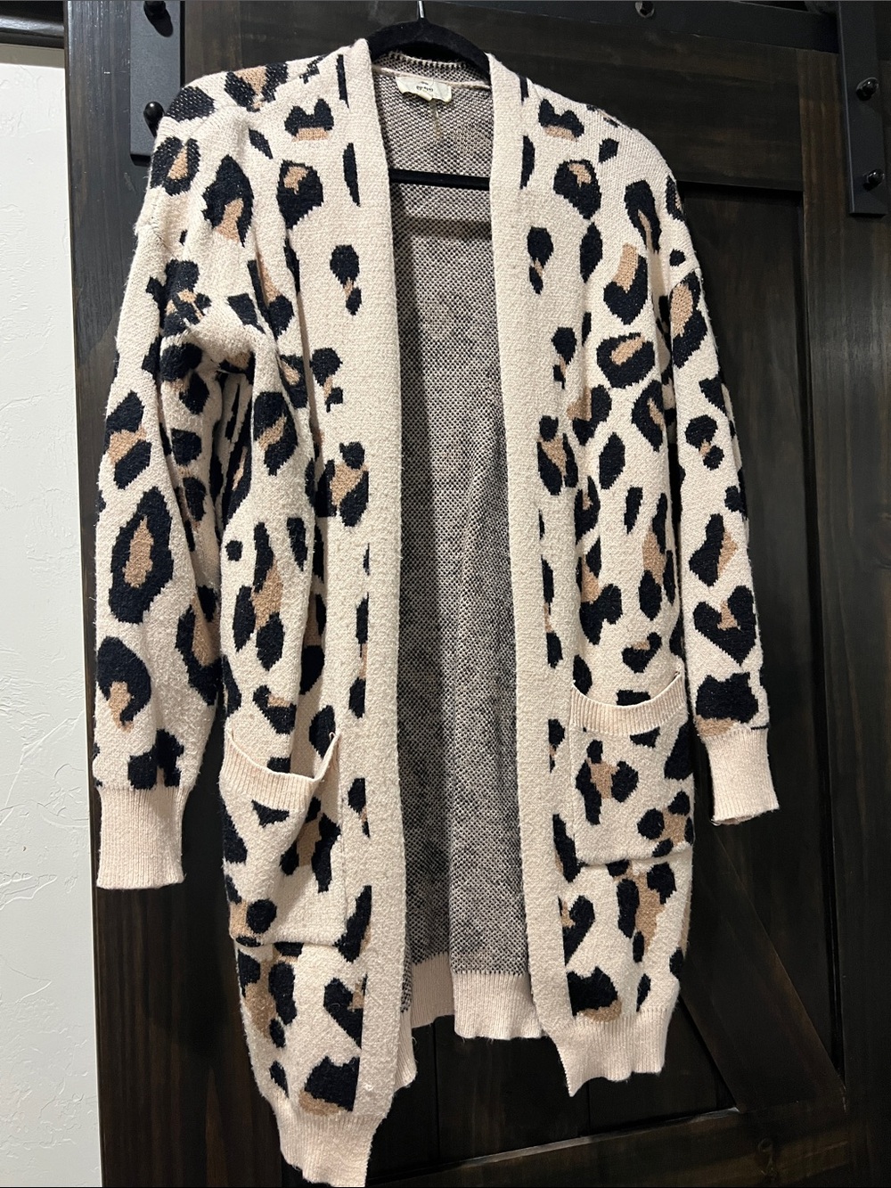 entro Leopard-Print Open Cardigan Sweater - Cream/Tan/Black